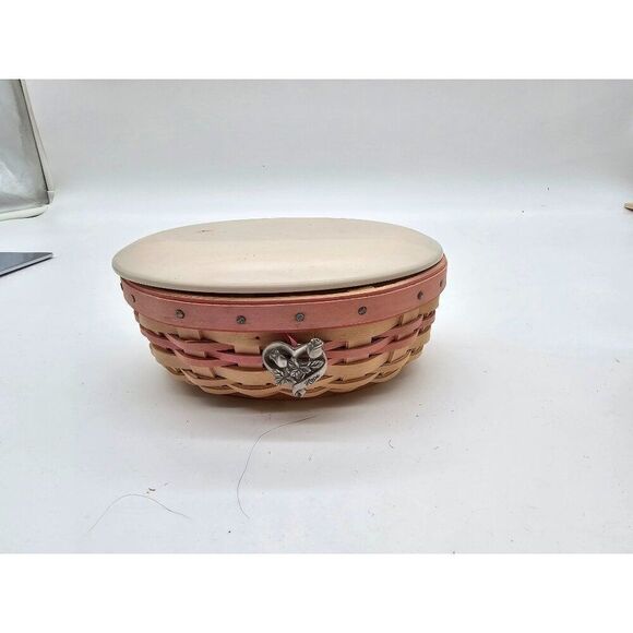 Longaberger Handmade Basket With Lid & Ribbon - American Cancer Society - Pink & - Picture 1 of 3